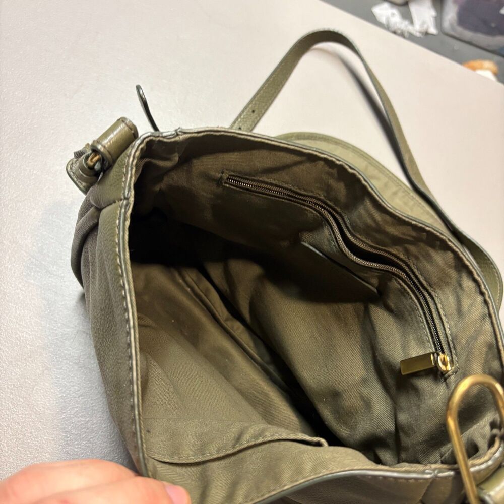 Fossil Olive Green Pebbled Leather & Suede Saddle Bag - Picture 3 of 16